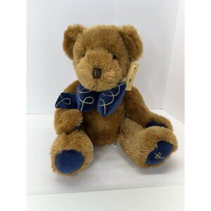 Vintage Harrods Knightsbridge Teddy Bear 13” Plush Stuffed Animal Brown Blue Bow